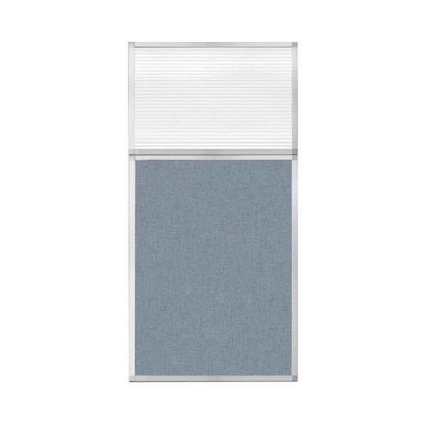 Hush Panel Configurable Cubicle Partition 3' x 6' W/ Window Powder Blue Fabric Clear Fluted Window